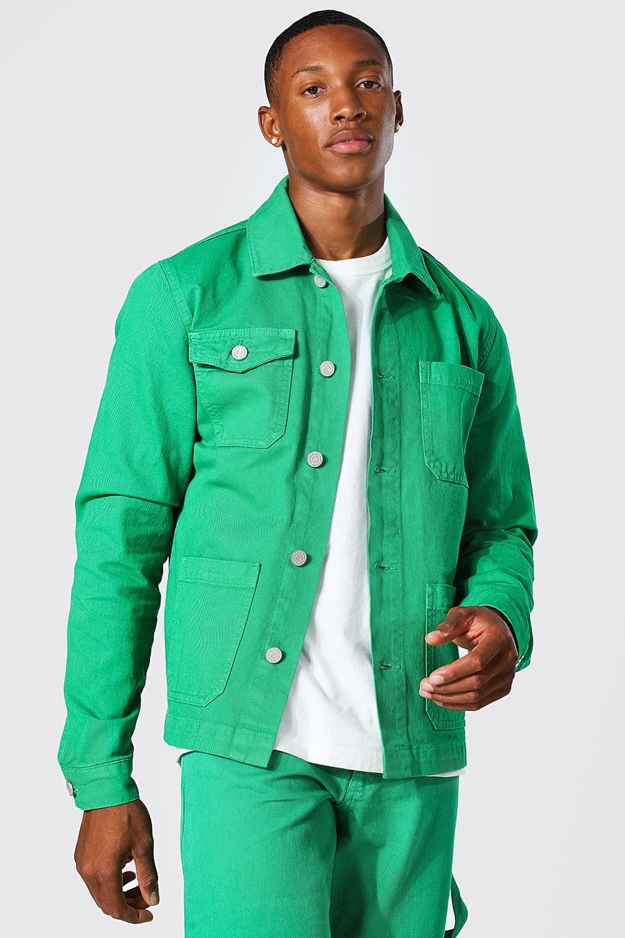 Bright green vert Regular Fit Worker Denim Jacket image number 1