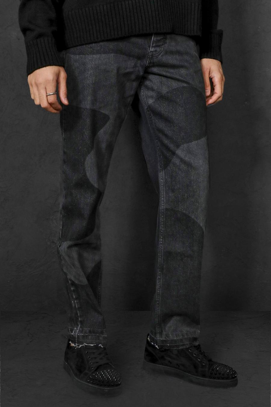 Charcoal Relaxed Fit Rigid Tonal Swirl Jeans image number 1