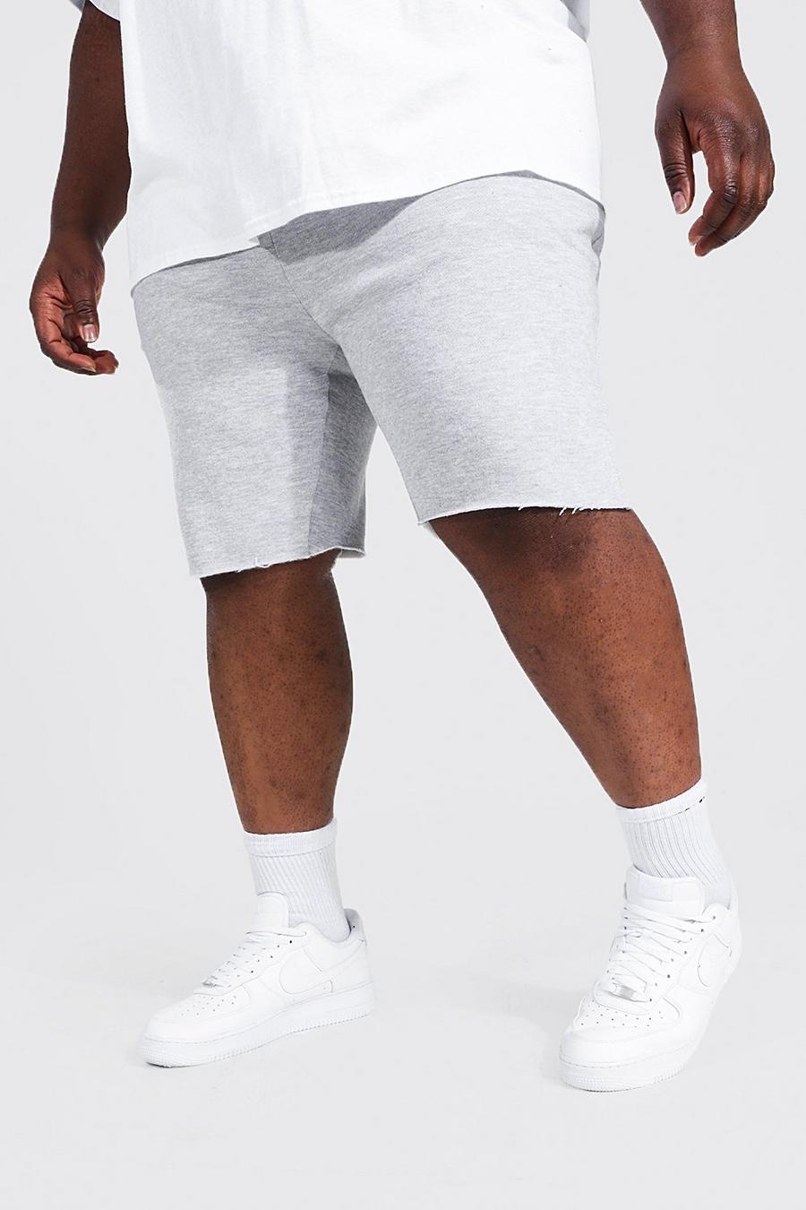 Grey Plus Size Jersey Shorts Met Onbewerkte Zoom image number 1
