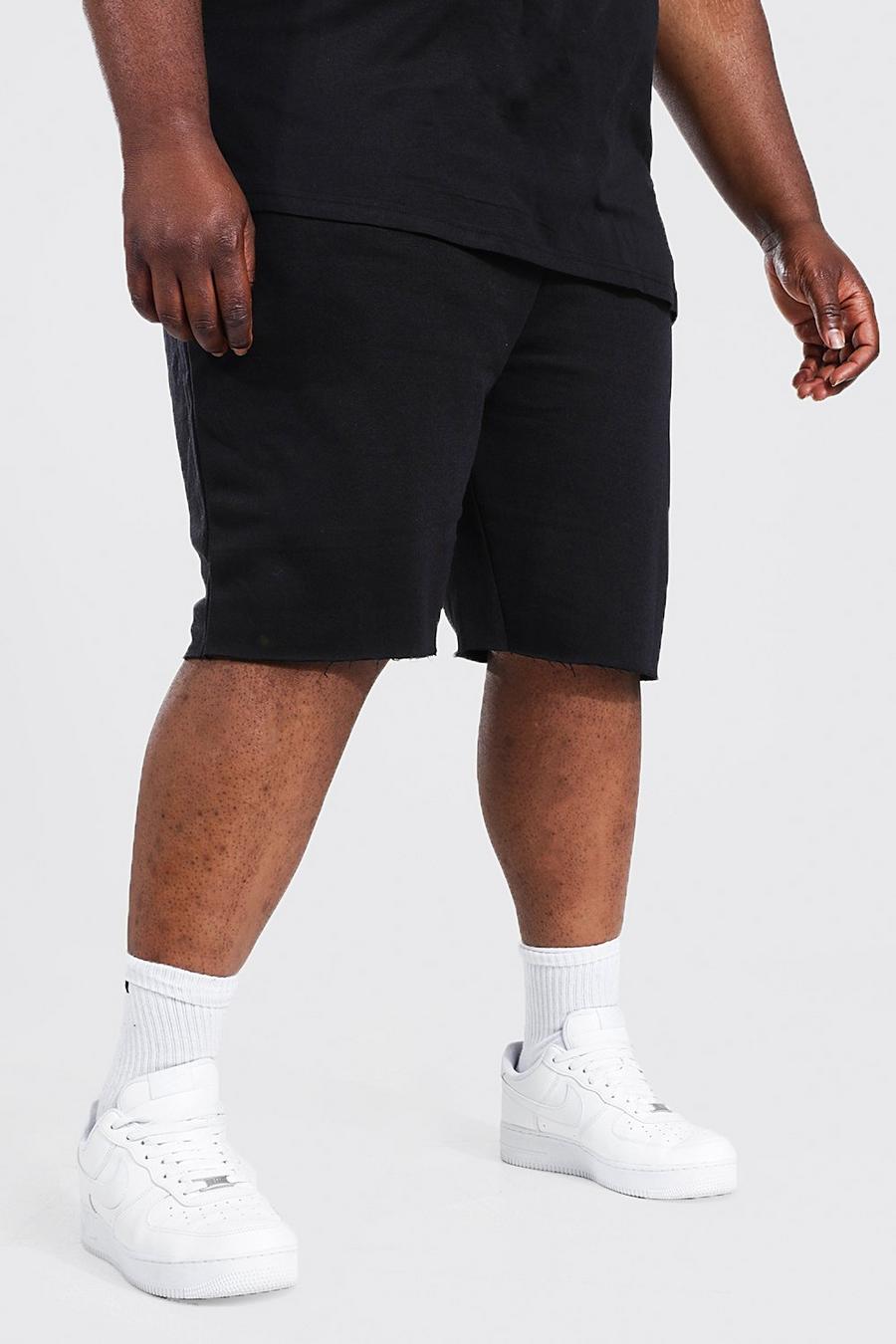 Pantalón corto Plus de tela jersey con bajo sin acabar, Black negro image number 1