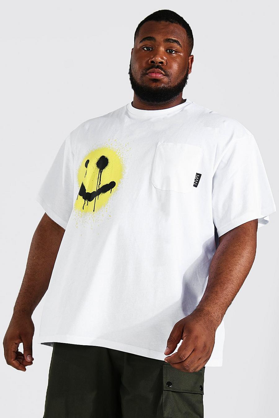White vit Plus - T-shirt med smiley och ledig passform image number 1