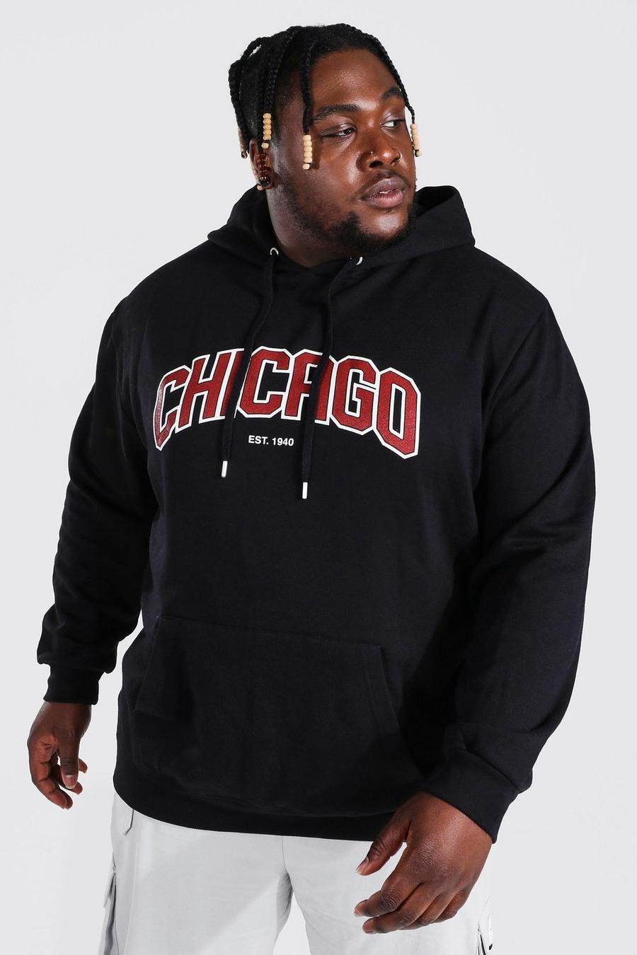 Sudadera con capucha Plus universitaria Chicago, Black negro image number 1