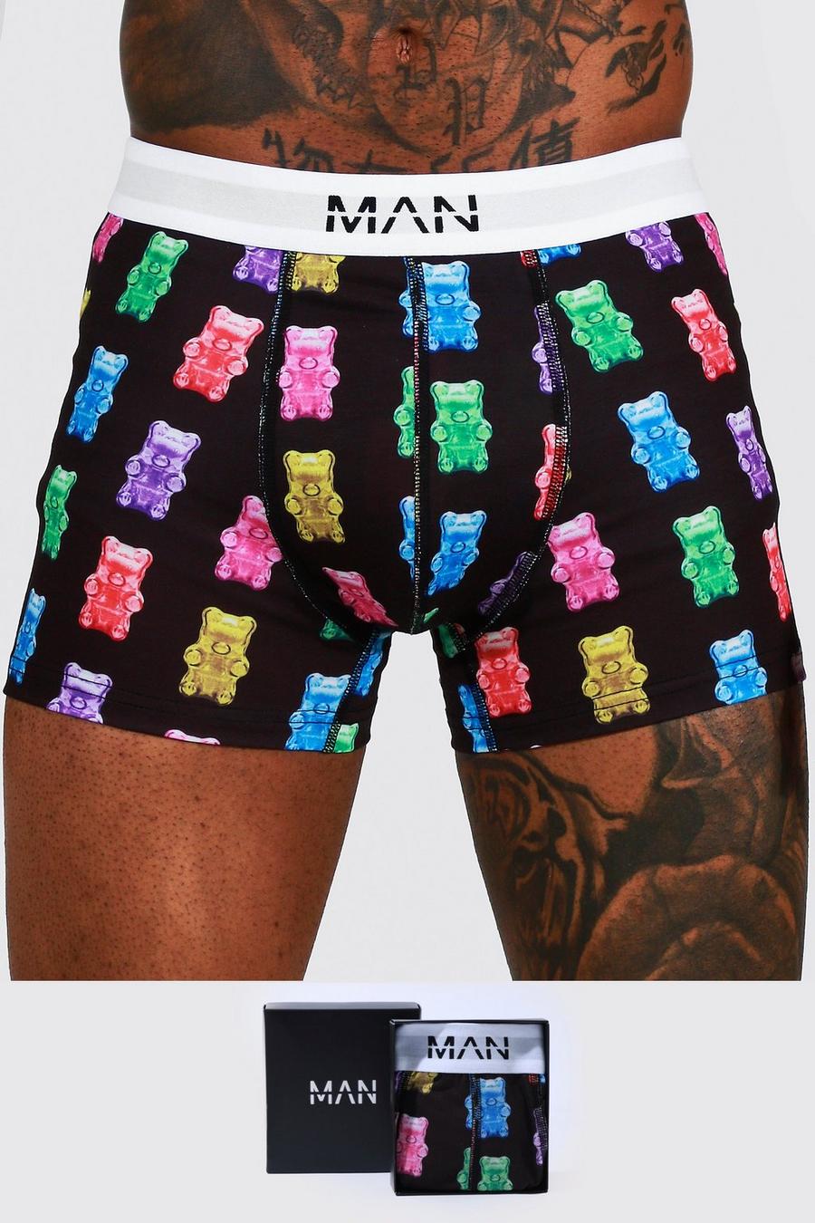 Man-Dash Boxershorts mit Gummibär-Print und Geschenkebox, Black image number 1