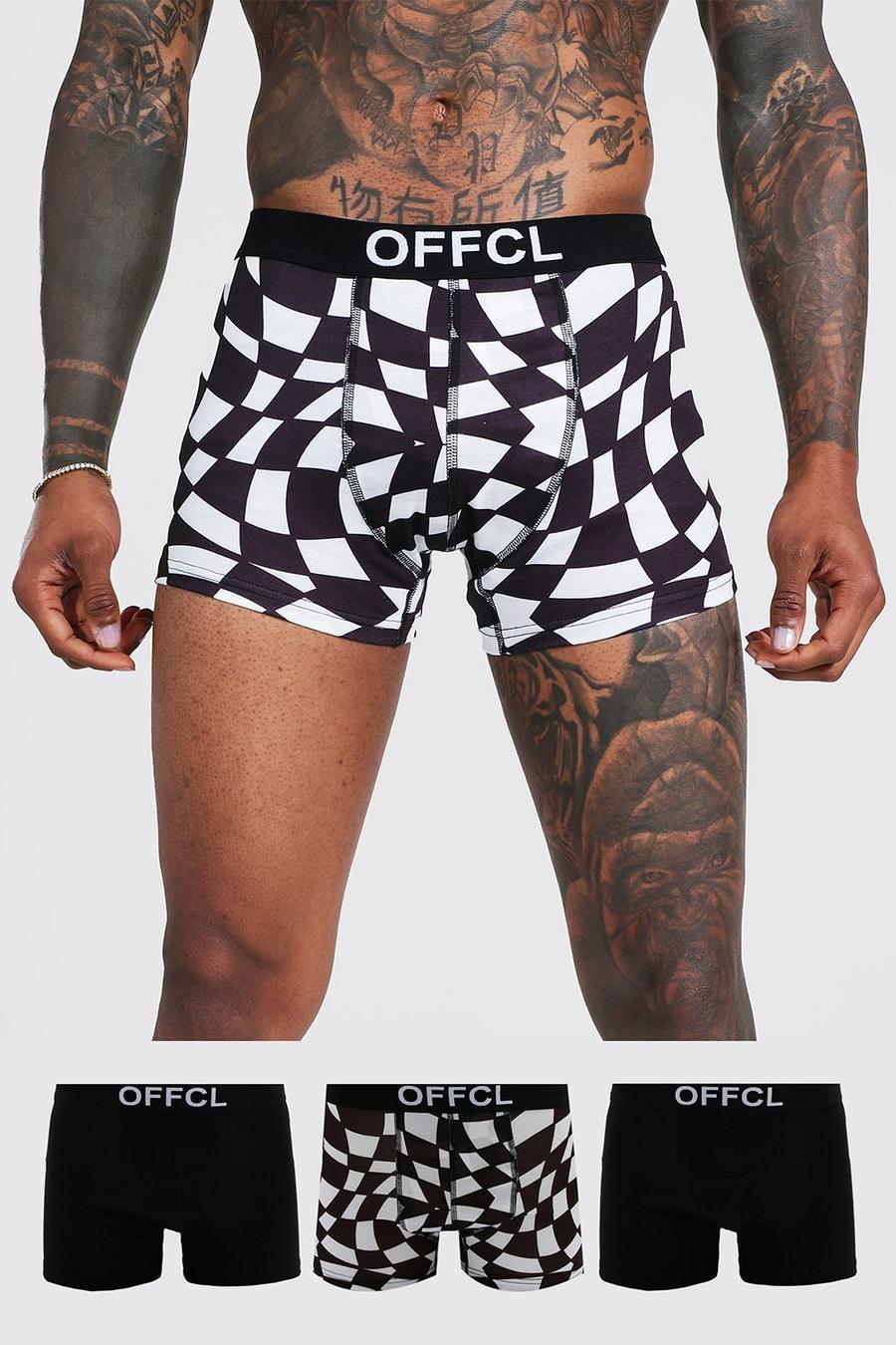 Black 3 Pack Offcl Warped Checkerboard Print Trunks image number 1