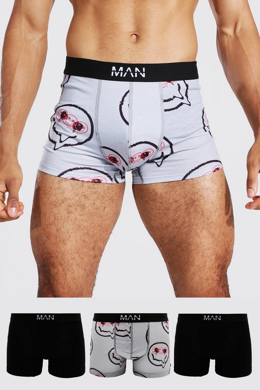 Multi 3 Pack Man Dash  Drip Face Print Trunks image number 1