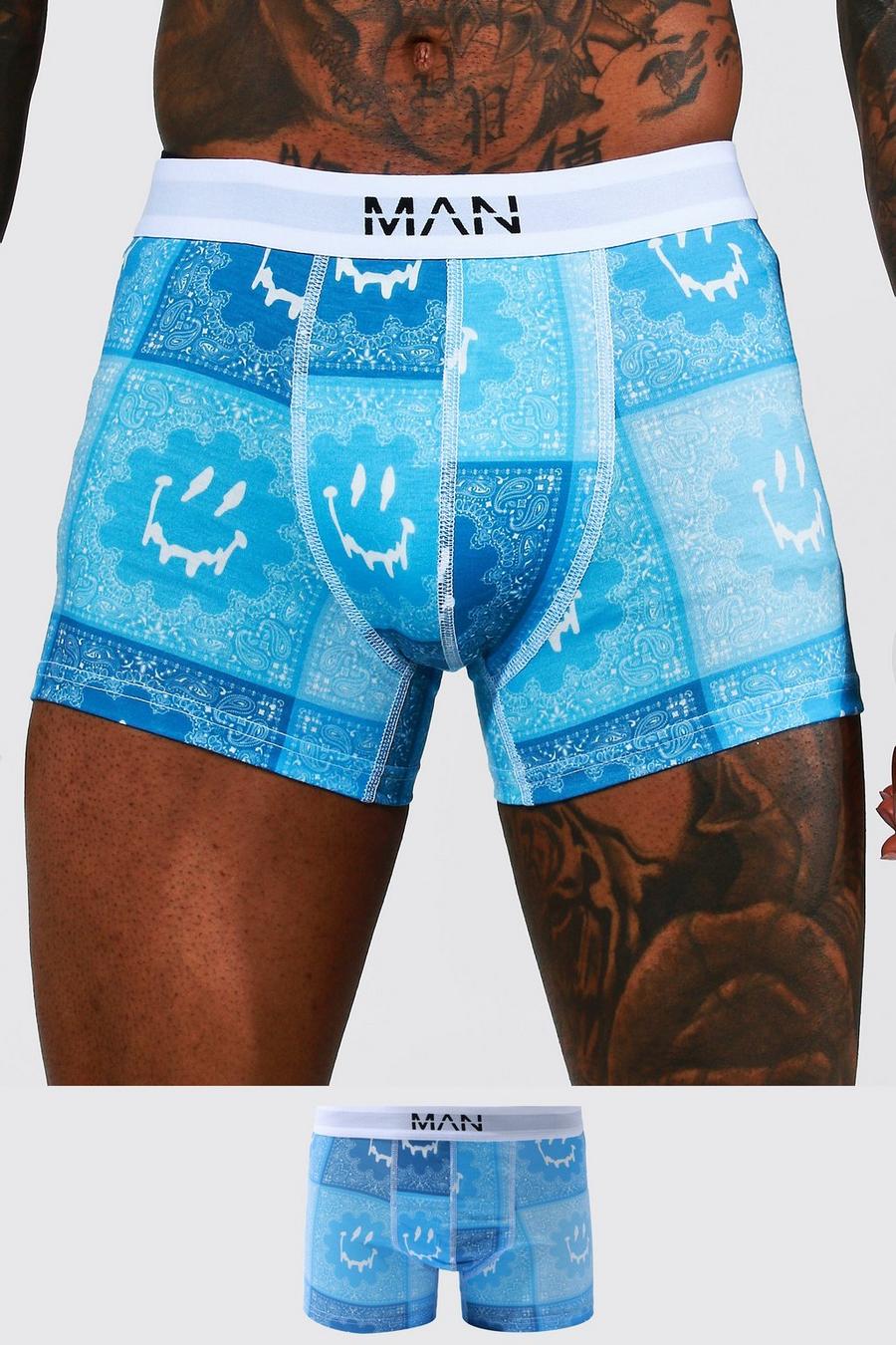 Blue blå Man Dash Face Print Trunks With Gift Box image number 1