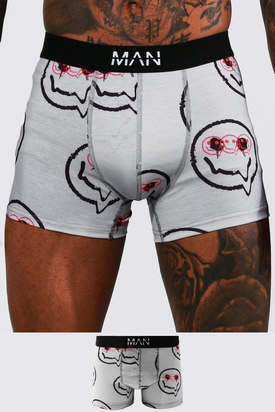 Grey gris Man Dash Drip Face Print Trunks With Gift Box image number 1