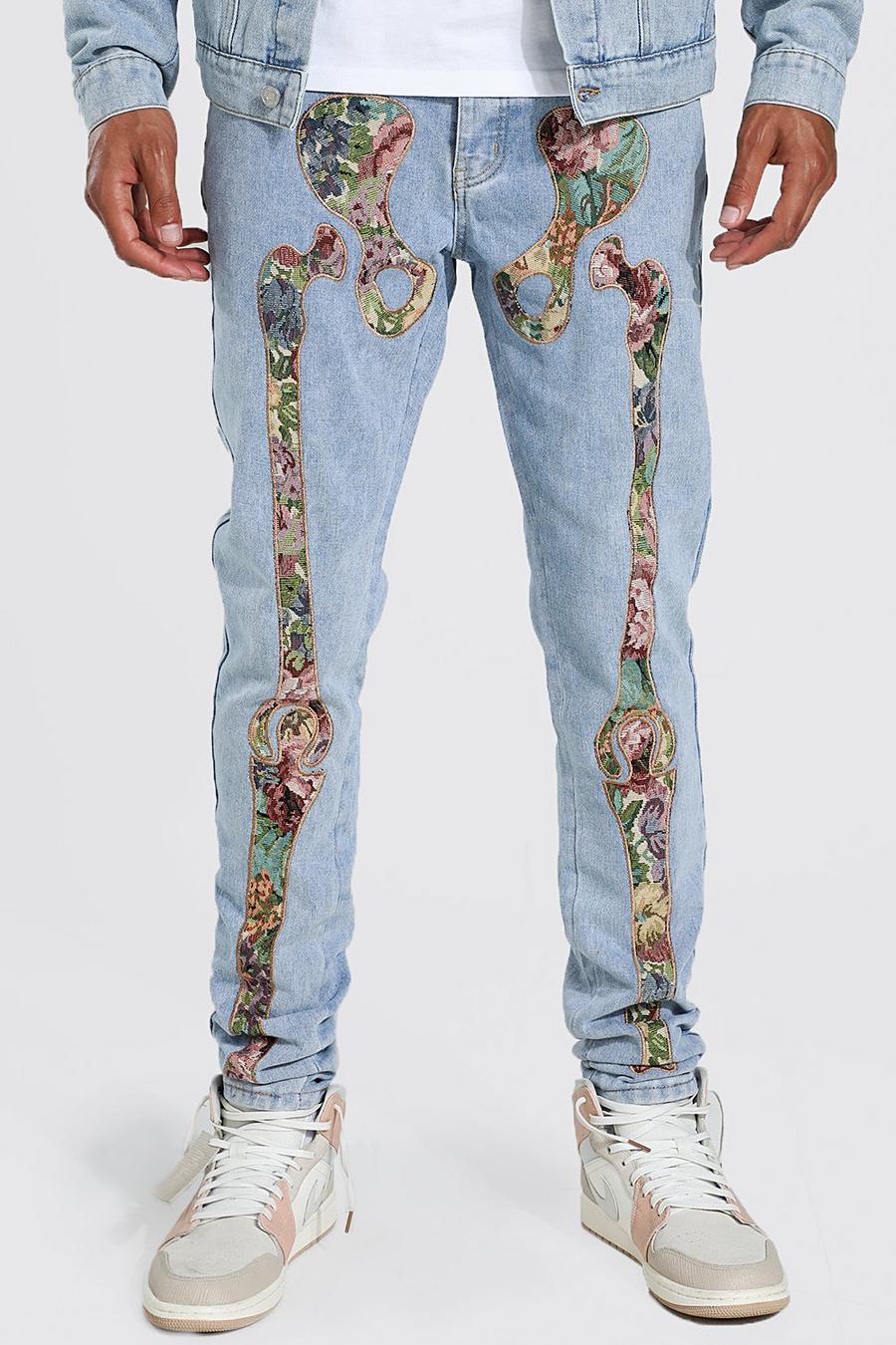 Jeans Tall Skinny Fit in denim rigido con scheletro stile arazzo, Light blue image number 1