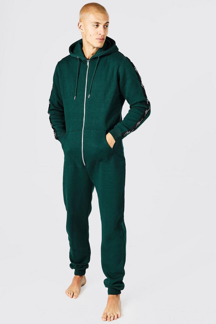 Forest green Man Signature Tape Hood Onesie image number 1