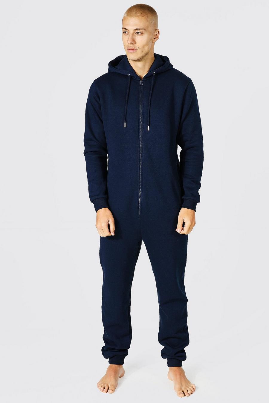 Pijama enterizo de tela jersey con capucha, Navy blu oltremare image number 1