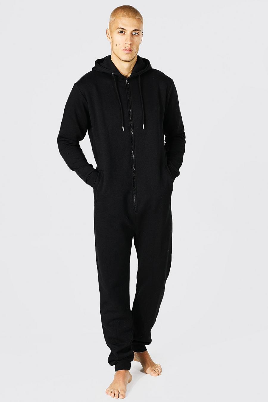 Pijama enterizo de tela jersey con capucha, Black negro image number 1