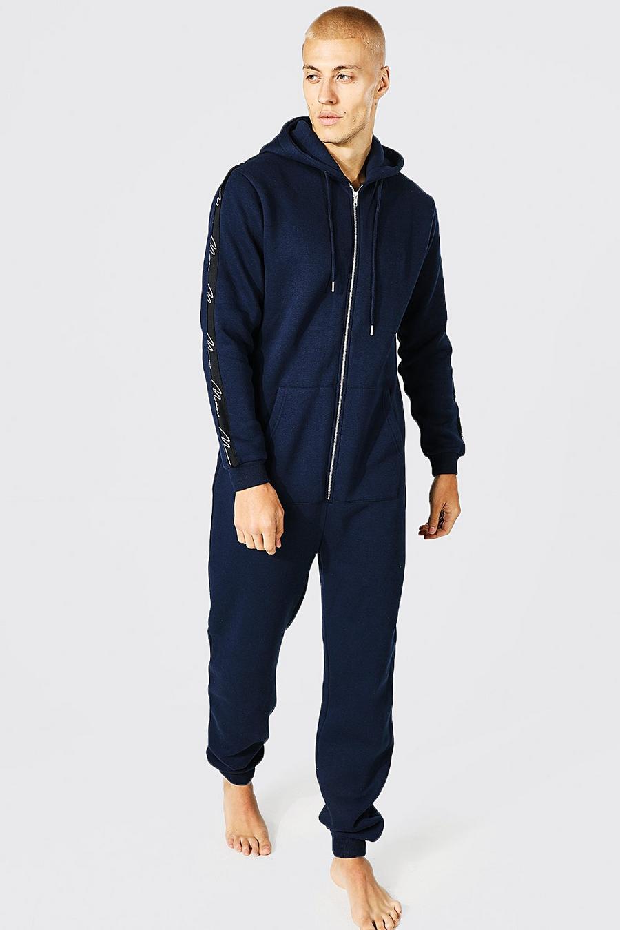 Pijama enterizo MAN Signature con capucha y franja, Navy blu oltremare image number 1