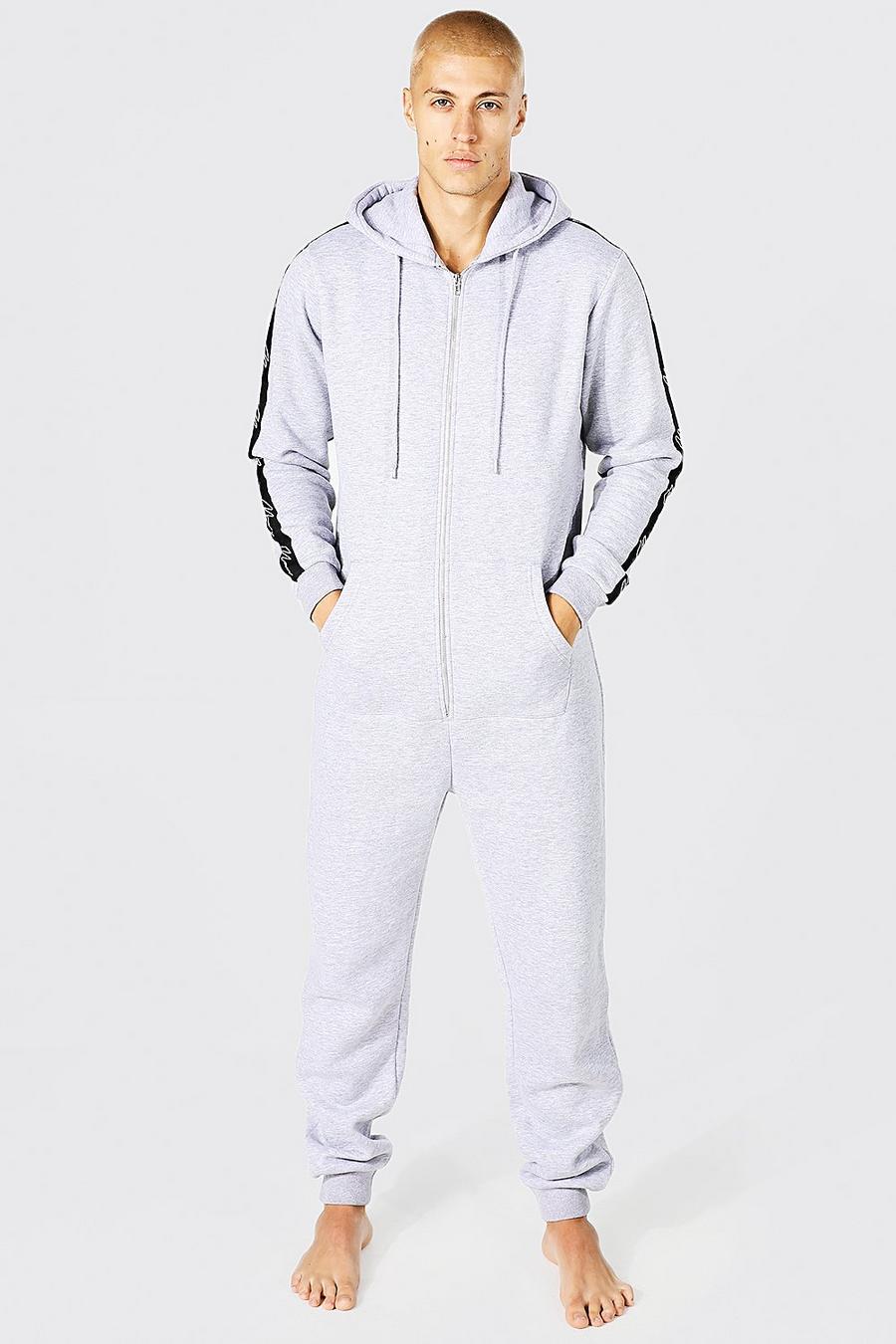 Pijama enterizo MAN Signature con capucha y franja, Grey grigio image number 1