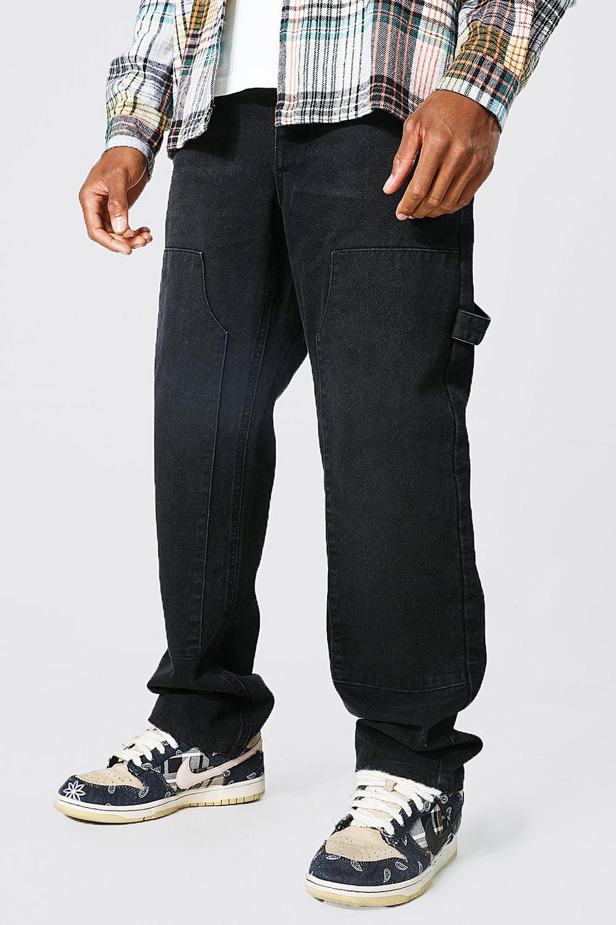 Washed black ג'ינס פועלים מבד קשיח בגזרה משוחררת image number 1