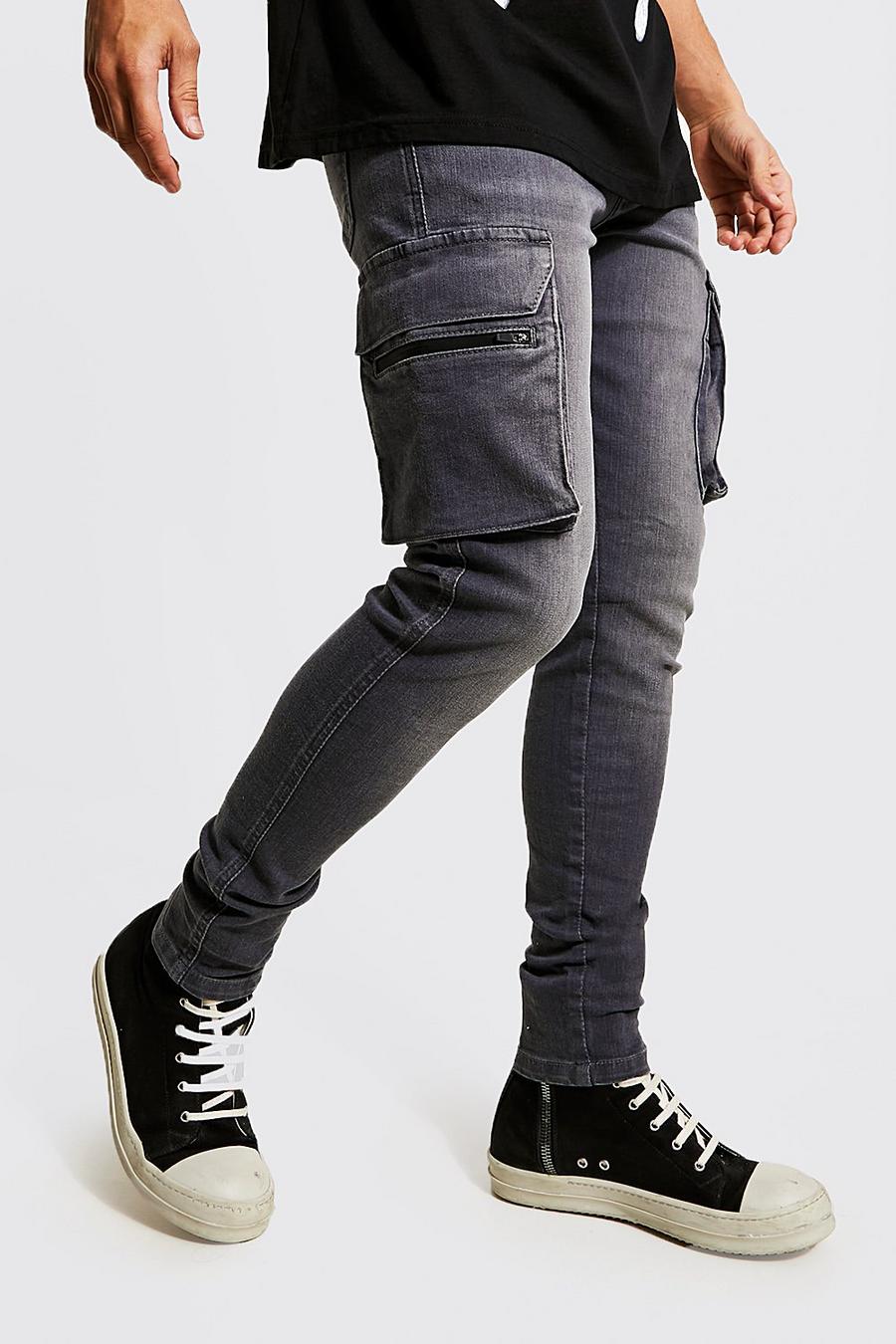 Mid grey Skinny jeans med cargofickor och stretch image number 1