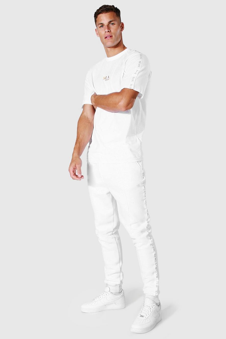 T-shirt Tall Man Gold con strisccia & pantaloni tuta con nervature, White blanco image number 1