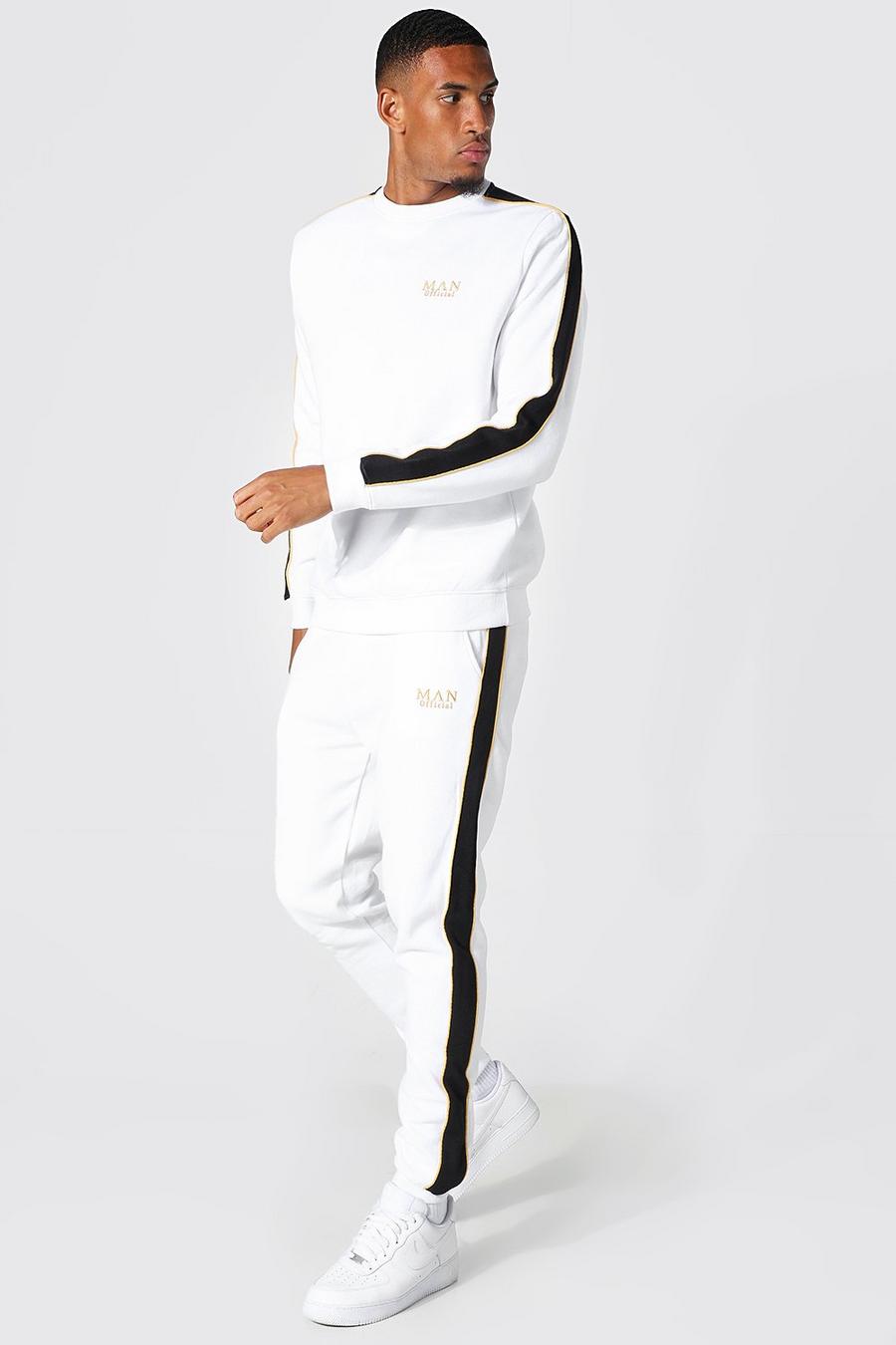 White Tall Man Gold Side Panel Sweater Tracksuit