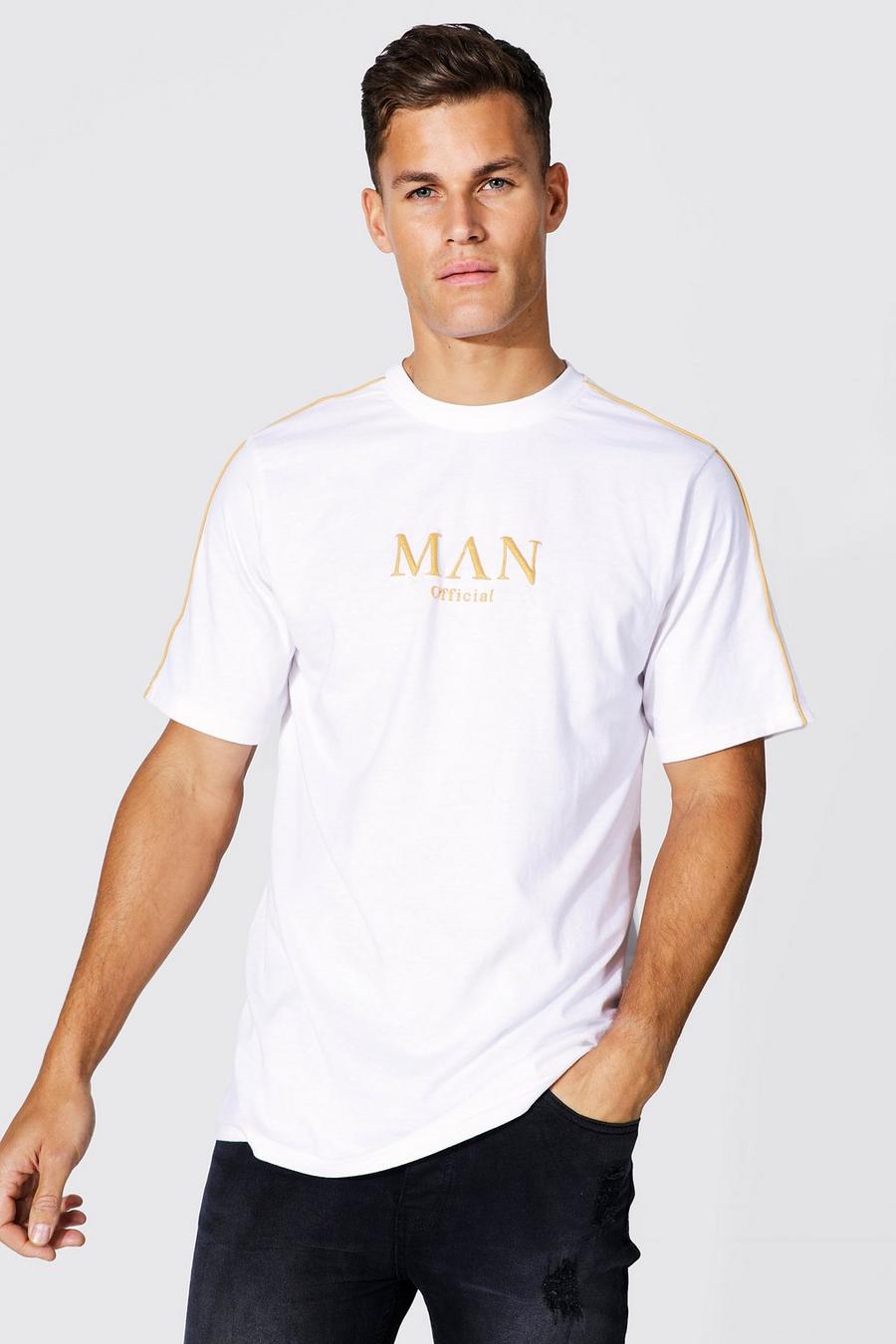 Camiseta Tall con letras MAN doradas y ribete, White bianco image number 1