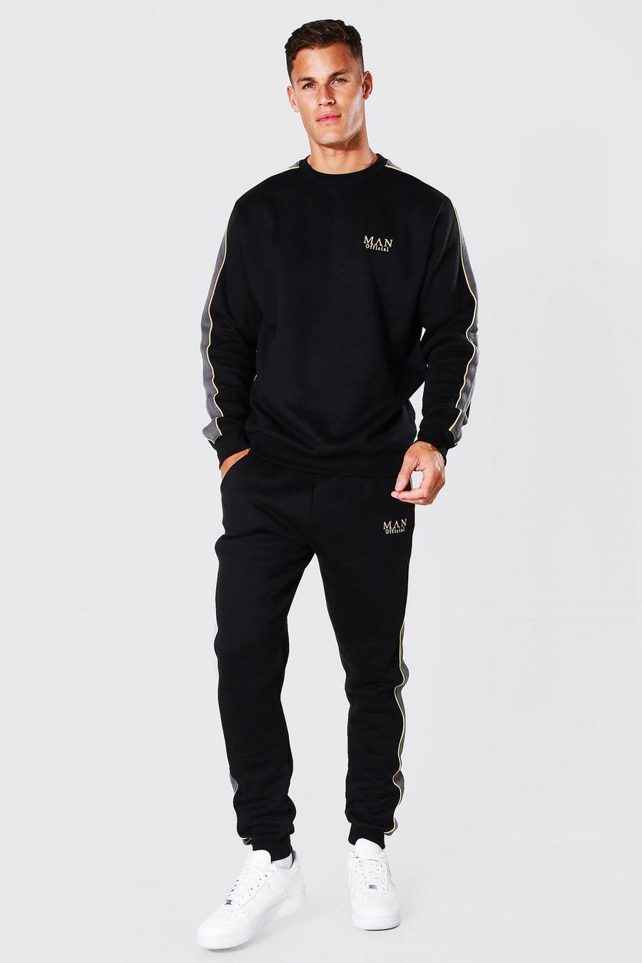 Black Tall Man Gold Side Panel Sweater Tracksuit image number 1