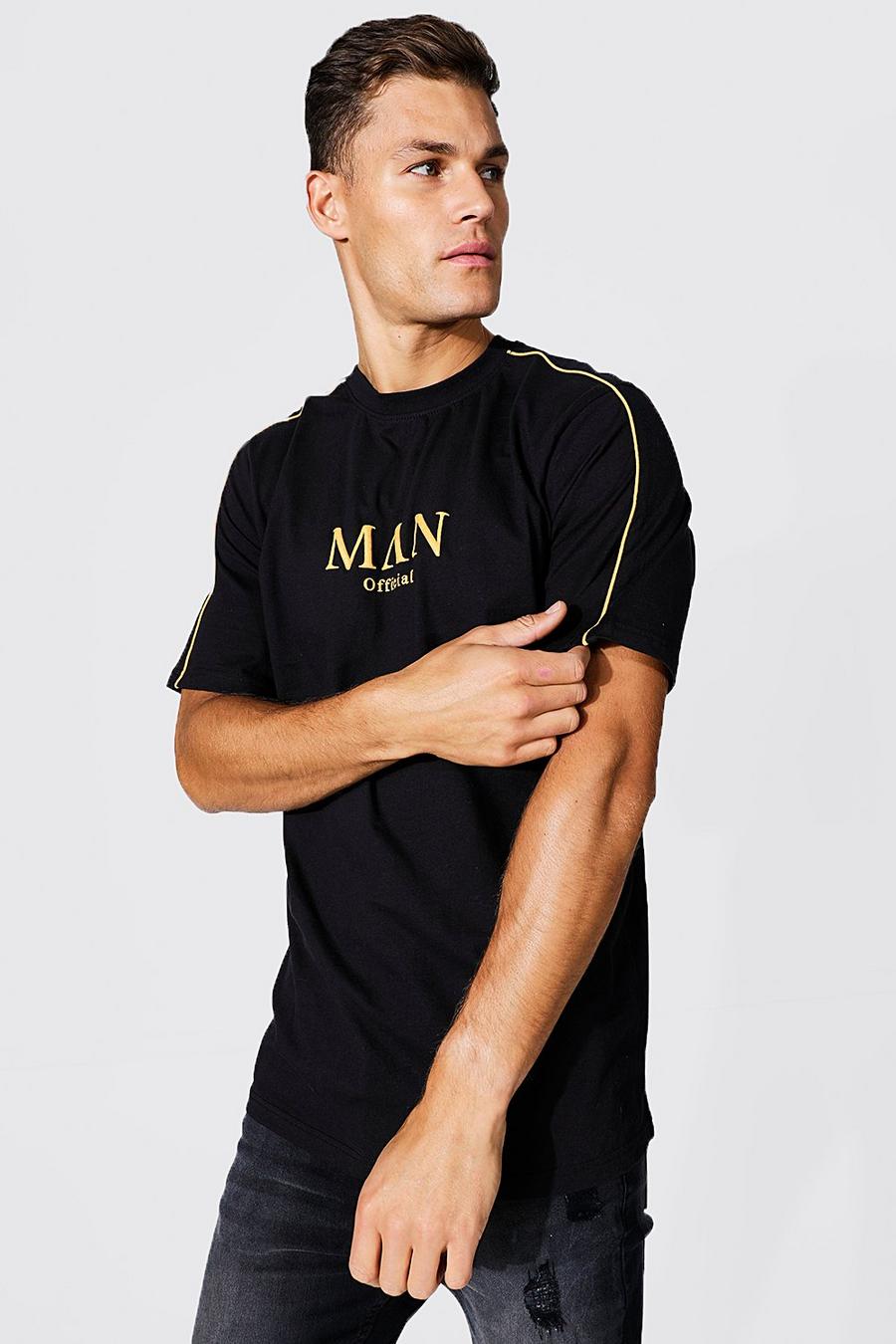 Camiseta Tall con letras MAN doradas y ribete, Black nero image number 1