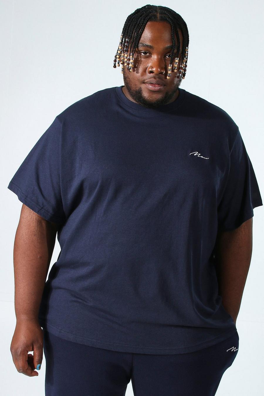 T-shirt Plus Size con logo e scritta Man, Navy azul marino image number 1