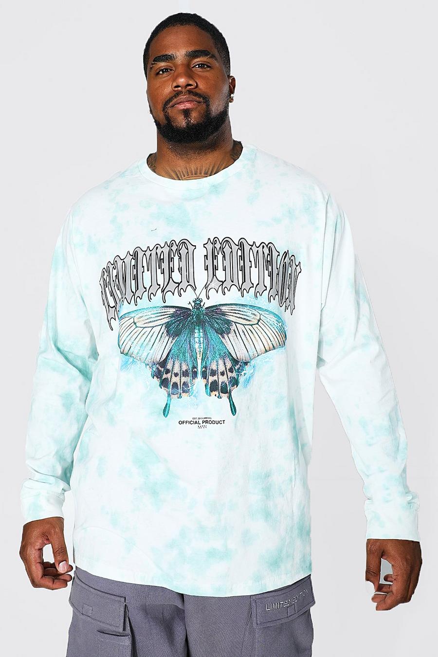 Plus langärmliges Batik T-Shirt mit Schmetterlings-Print, Blue image number 1