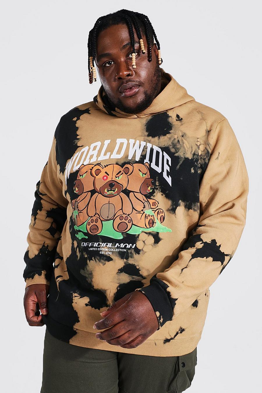 Brown Plus - Batikmönstrad hoodie med tryck och ledig passform image number 1