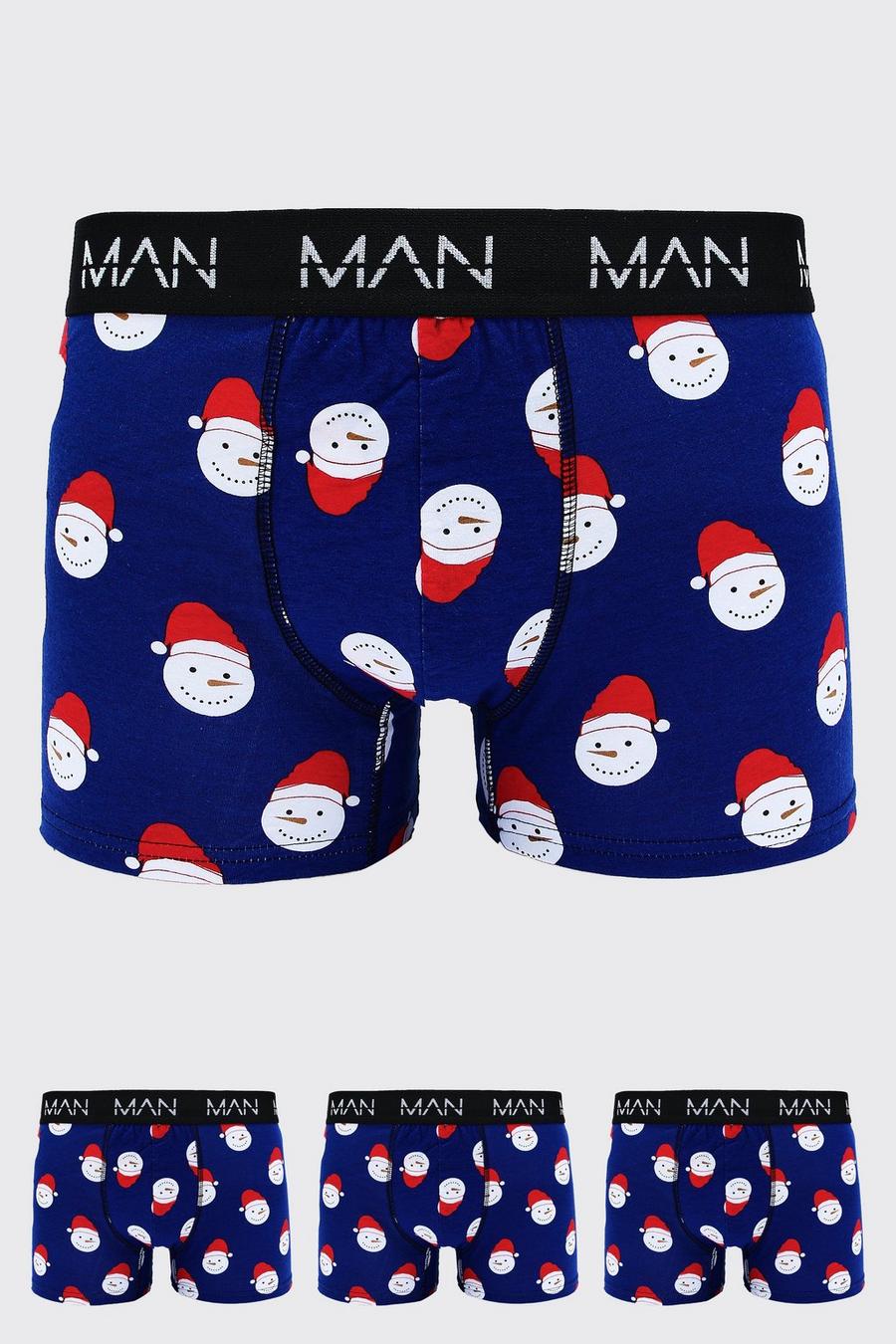 3er-Pack Man-Dash Weihnachts-Boxershorts mit Schneemännern, Multi image number 1
