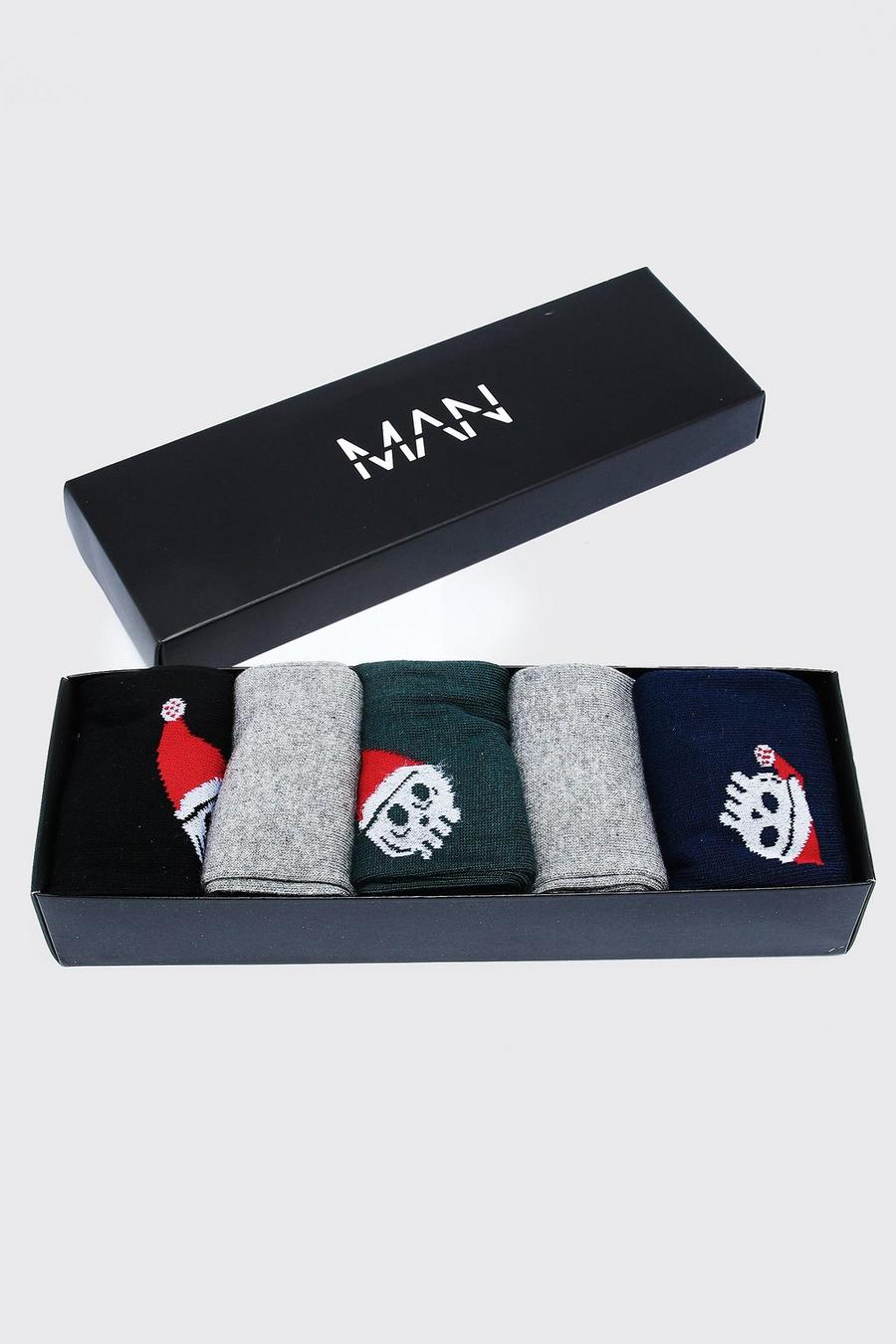 Multi 5 Pack Christmas Skull Gift Box Socks image number 1