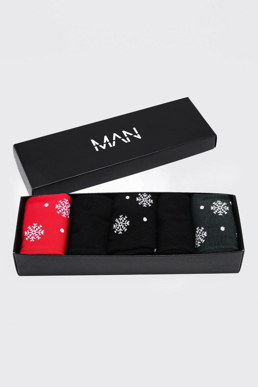 Multi 5 Pack Snowflake Socks Gift Box image number 1