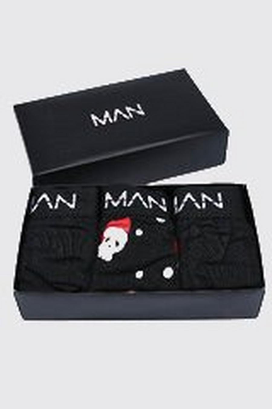3er-Pack Man-Dash Weihnachts-Boxershorts mit Totenköpfen, Black image number 1