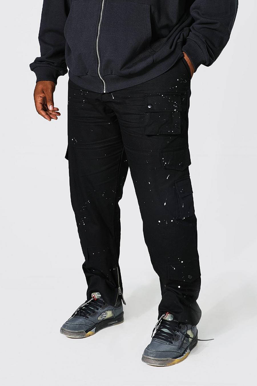 Black Plus Relaxed Fit Paint Splatter Cargo Trouser image number 1