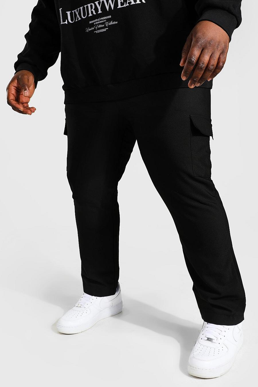 שחור מכנסי טרנינג סקיני קרופ אלגנטיים בסגנון דגמ"ח, מידות גדולות image number 1