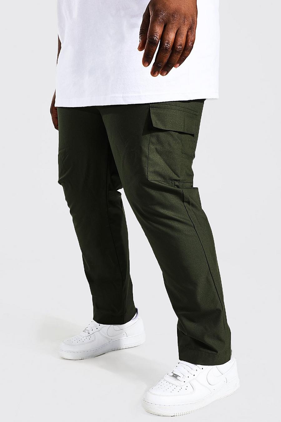 חאקי מכנסי טרנינג סקיני קרופ אלגנטיים בסגנון דגמ"ח, מידות גדולות image number 1