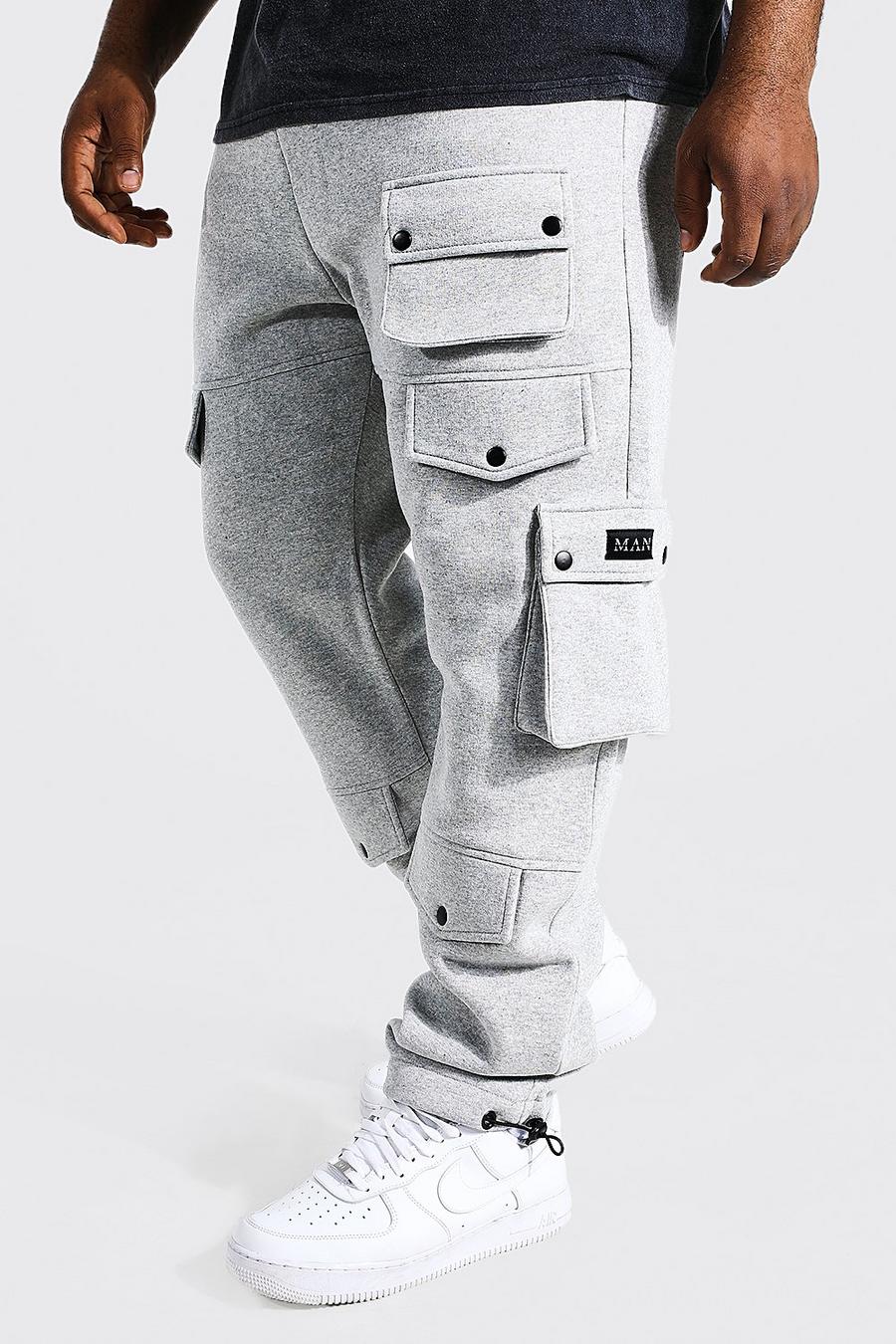 סלע אפור מכנסי ריצה דגמ"ח עם כיסים מרובים וחפתים, מידות גדולות image number 1