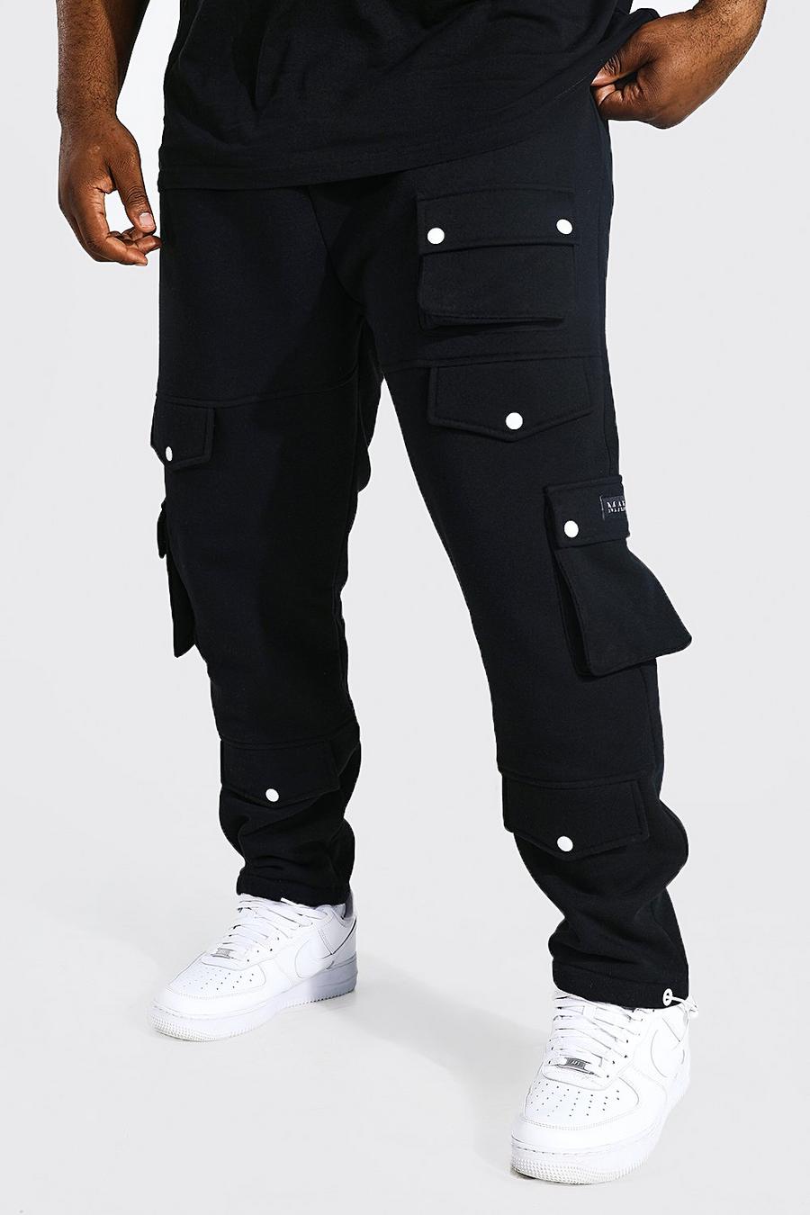 שחור מכנסי ריצה דגמ"ח עם כיסים מרובים וחפתים, מידות גדולות image number 1