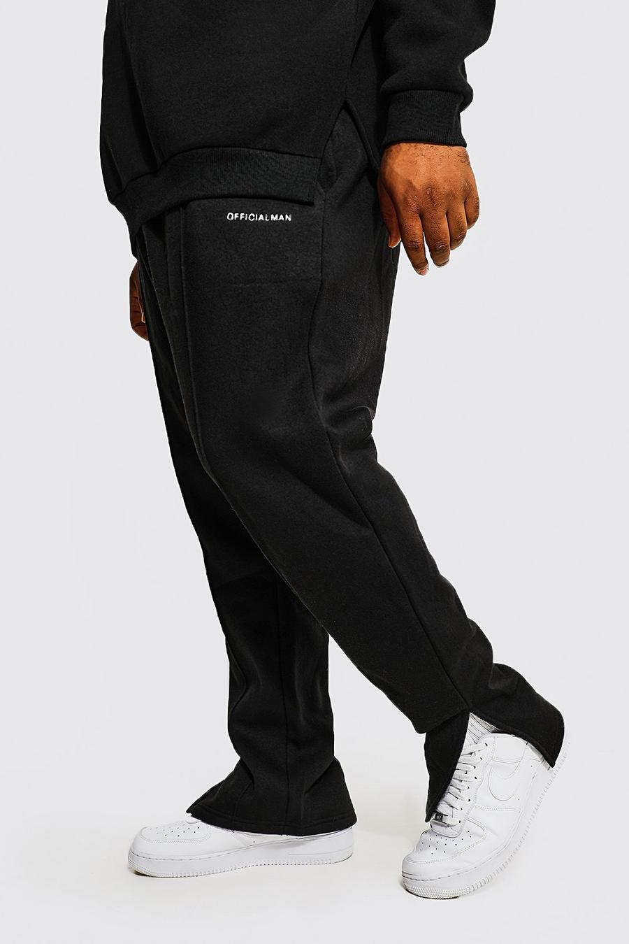 שחור מכנסי ריצה בגזרה צרה עם מכפלת חצויה וכיתוב Man Official למידות גדולות image number 1