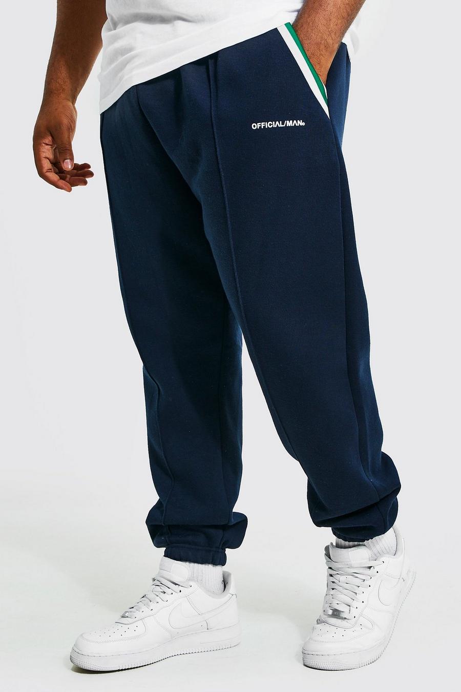 Pantalón deportivo Plus ajustado con bolsillos, franja lateral y alforza, Navy azul marino image number 1