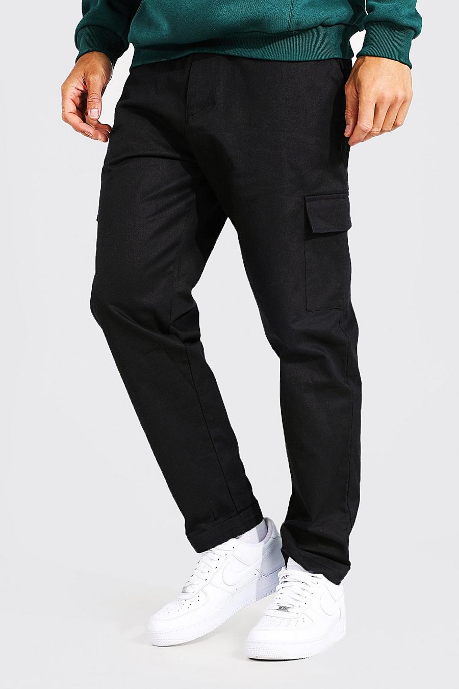 Black Tall Straight Leg Twill Cargo Trousers image number 1