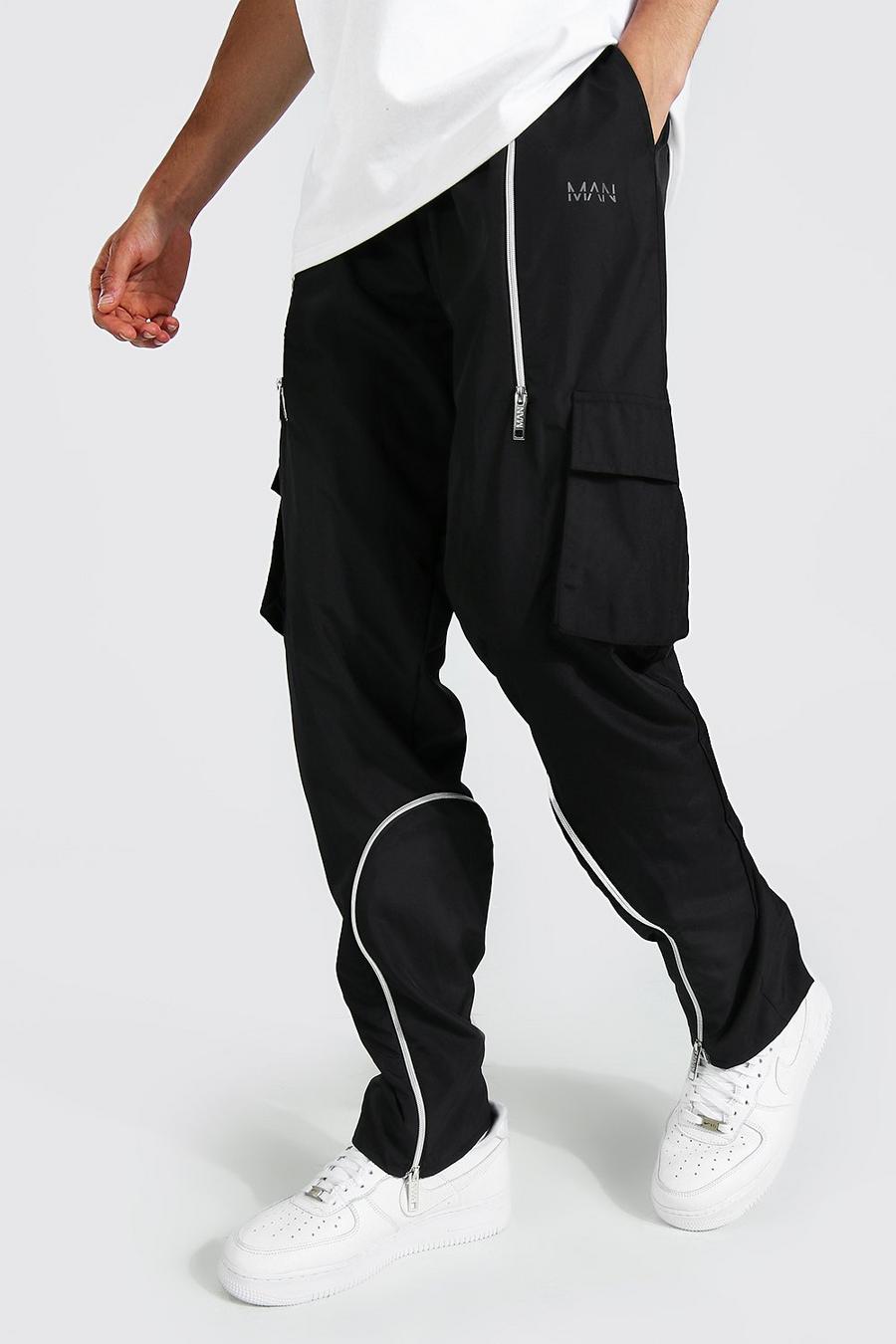 Pantalón Tall cargo de pernera recta con cremalleras, Black negro image number 1
