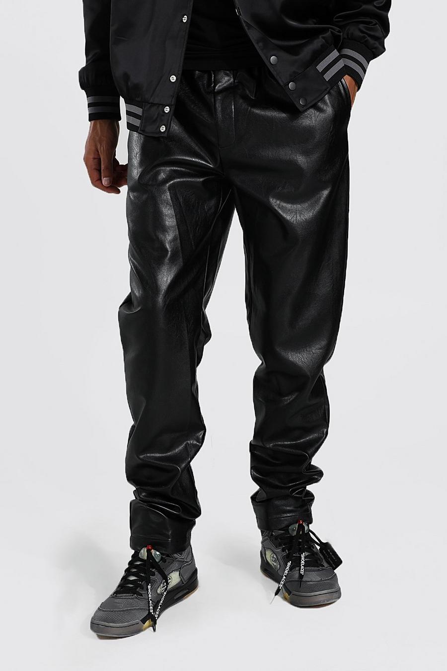 Pantalón Tall holgado de cuero sintético, Black negro image number 1