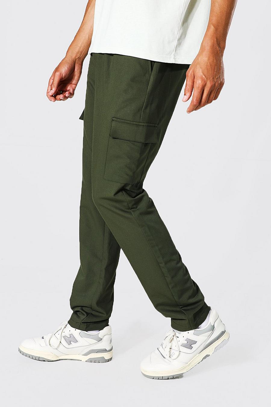 חאקי מכנסי טרנינג סקיני קרופ אלגנטיים בסגנון דגמ"ח לגברים גבוהים image number 1
