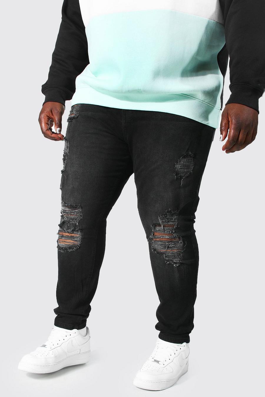 Washed black Plus Super Skinny Jean With Multi Rips image number 1