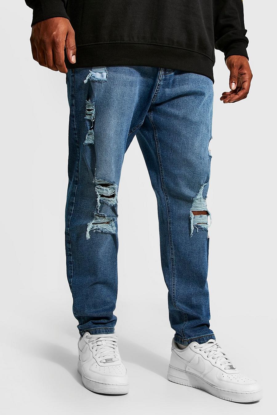 Mid blue blå Plus - Super skinny jeans med slitage image number 1