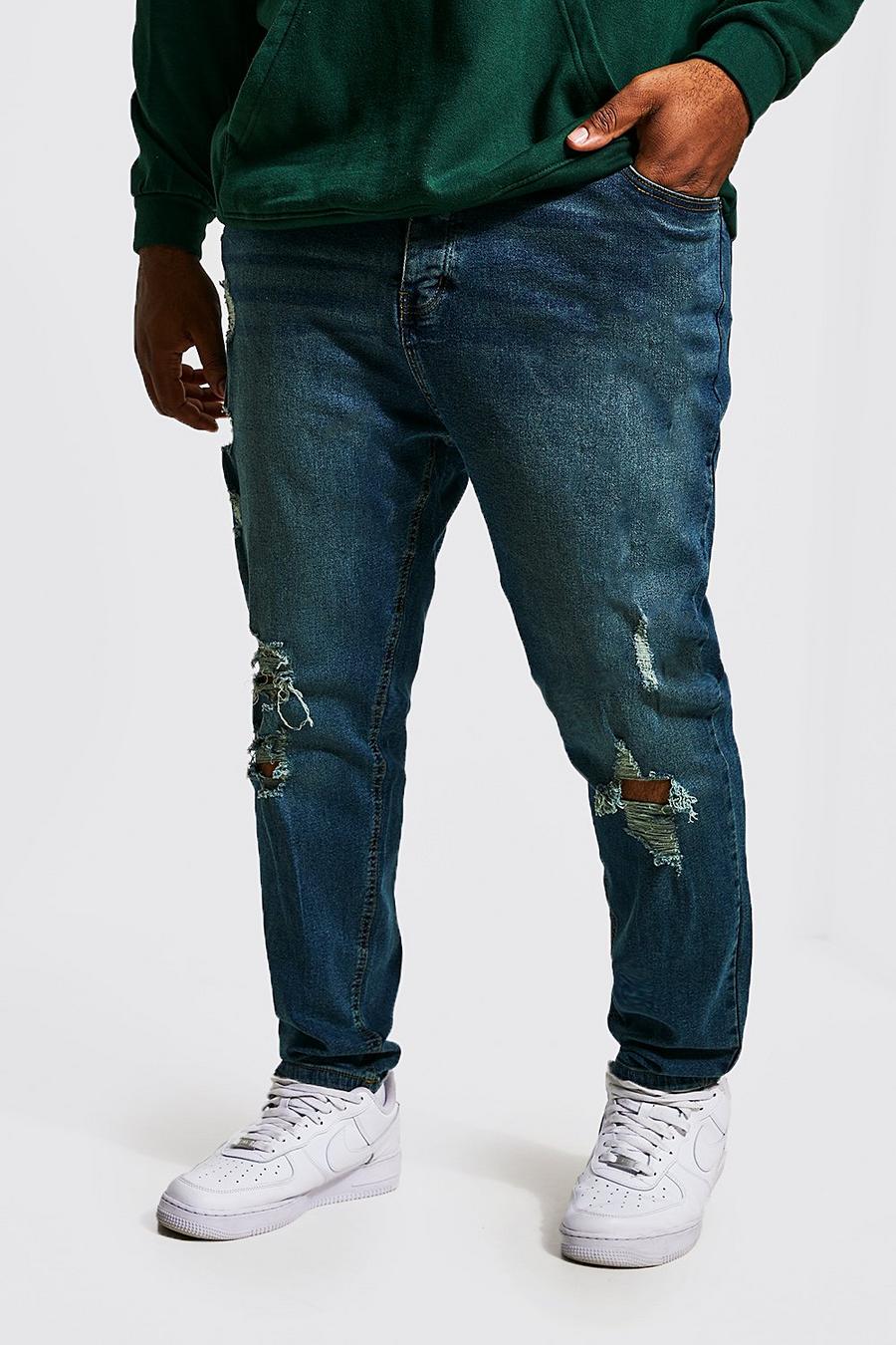 Antique blue Plus Super Skinny Jean With Multi Rips image number 1