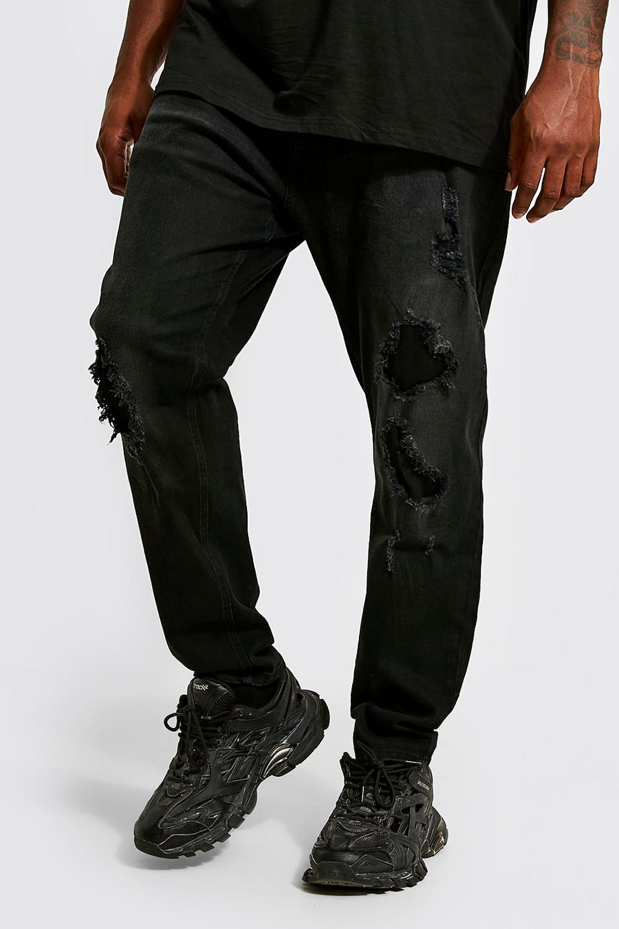 Black svart Plus - Skinny jeans med slitage och lagningar image number 1