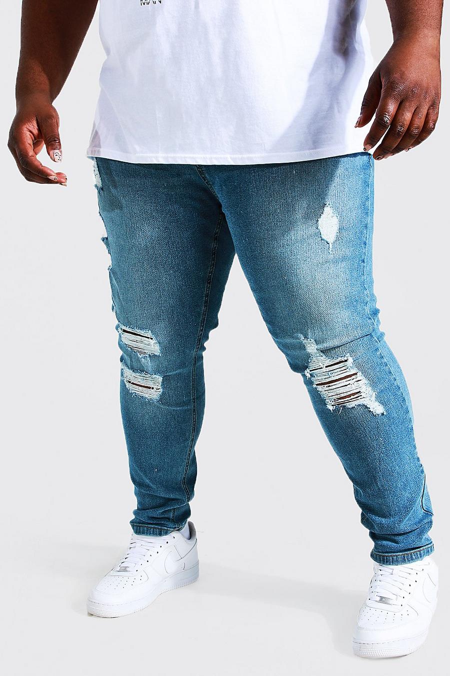 כחול בהיר ג'ינס סופר סקיני עם קרעים מרובים, מידות גדולות image number 1