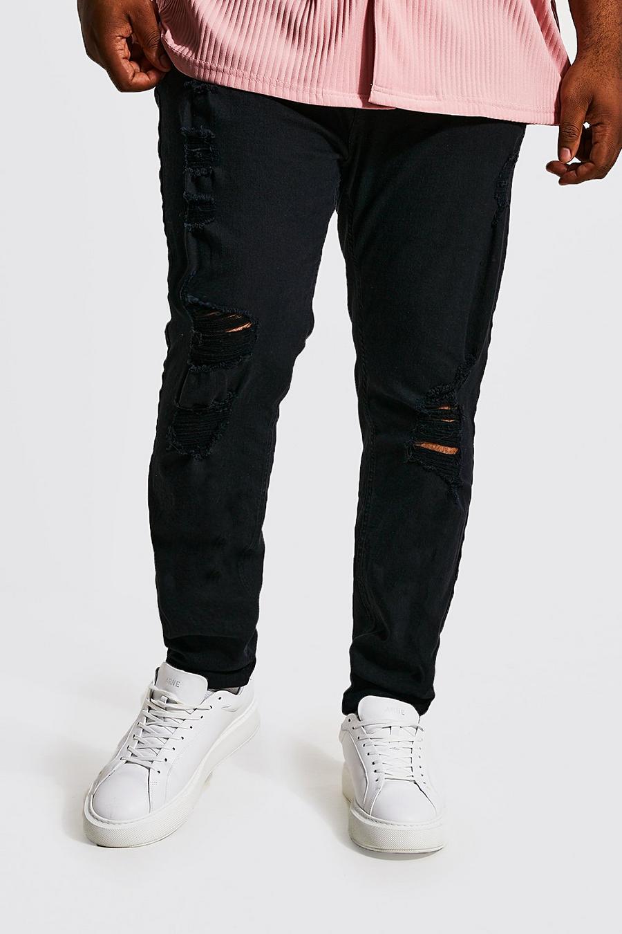 שחור אמיתי ג'ינס סופר סקיני עם קרעים מרובים, מידות גדולות