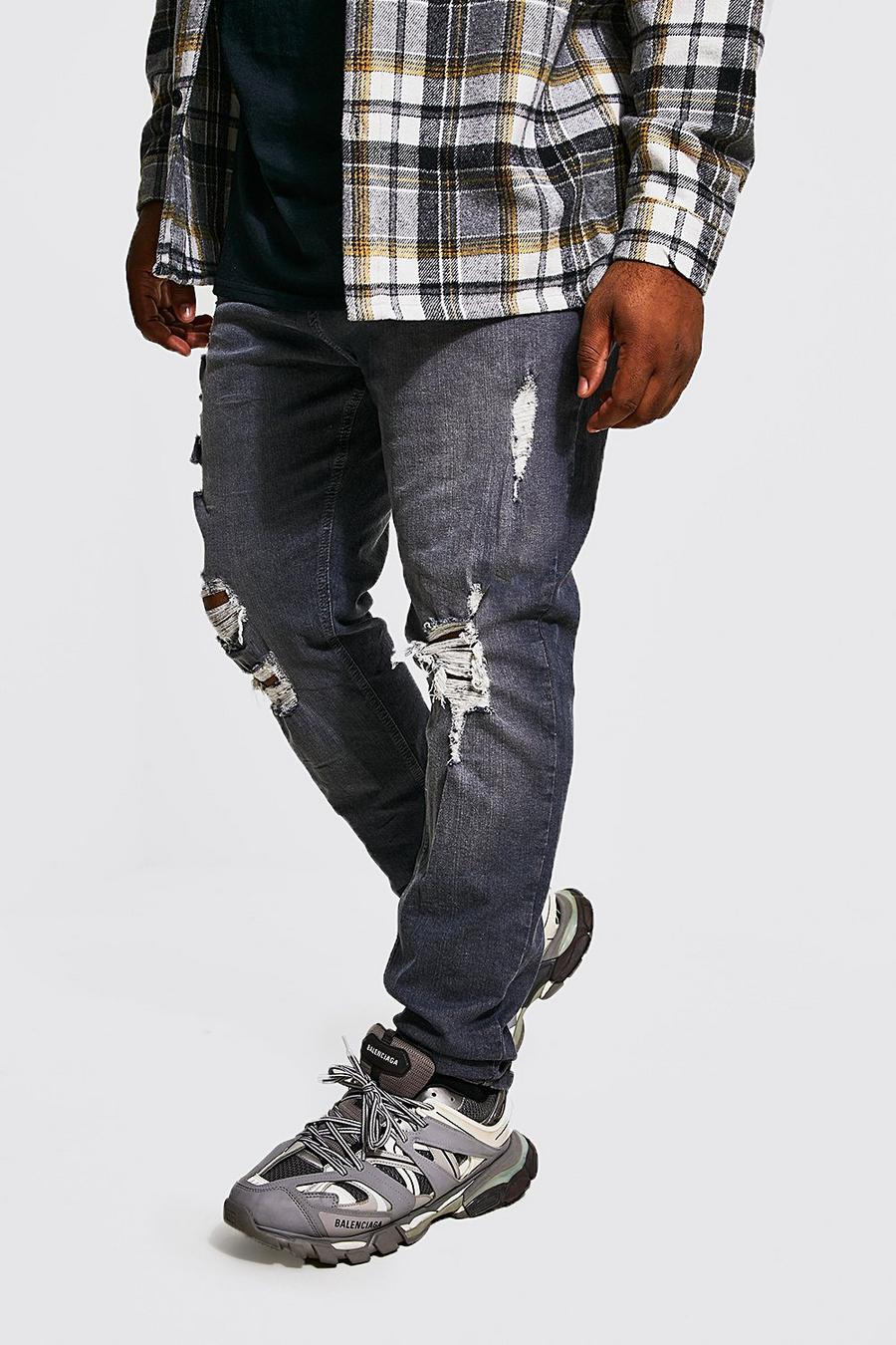 אפור בהיר ג'ינס סופר סקיני עם קרעים מרובים, מידות גדולות image number 1