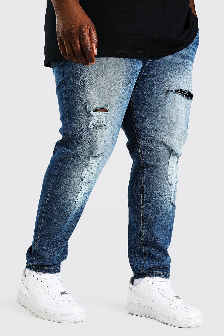 Mid blue blå Plus - Skinny jeans med slitage image number 1